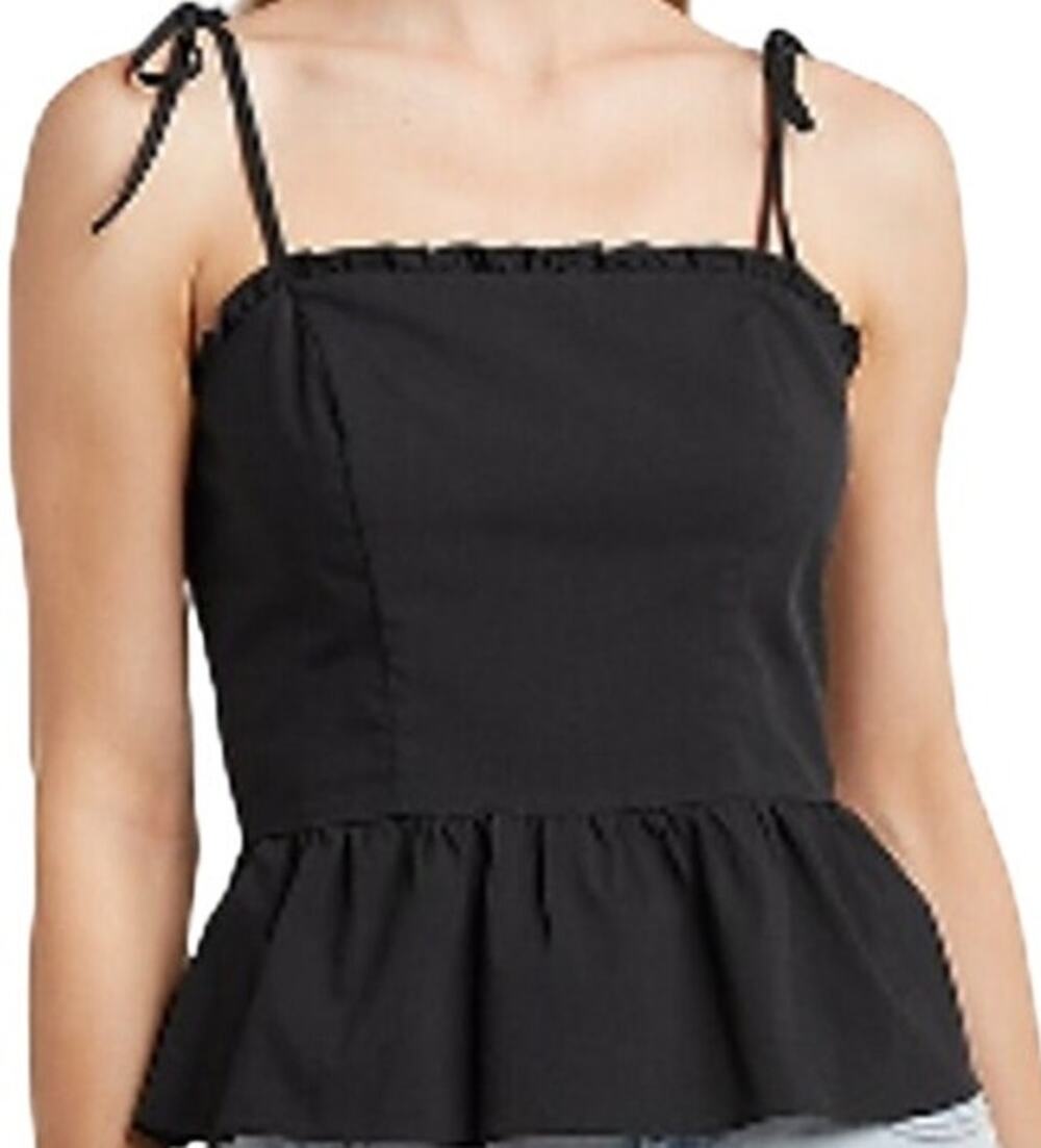 Express Fitted Tie Strap Peplum Cami Square Neck Smocked Ruffle Chic Red Small